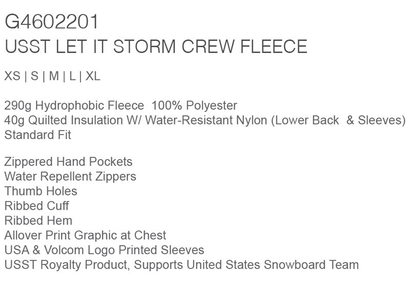 21-22 VOLCOM/ボルコム USST LET IT STORM CREW FLEECE メンズ フリース スノーボード アパレル 2022