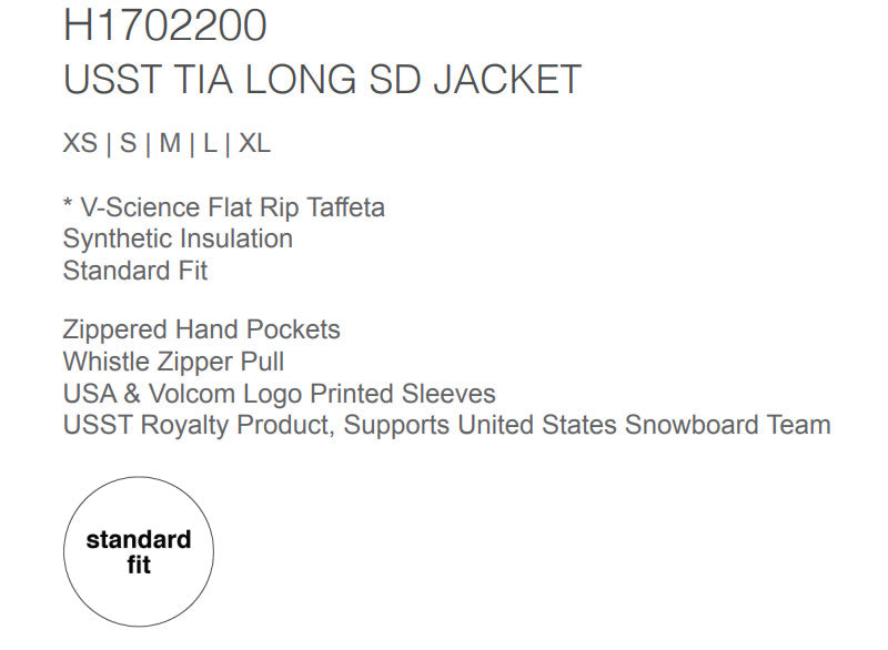 21-22 VOLCOM/ボルコム USST TIA LONG SD jacket レディース スノーウェアー ジャケット スノーボードウェア 2022