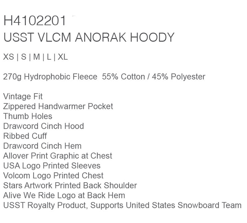 21-22 VOLCOM/ボルコム USST VLCM ANORAK HOODY レディース フーディー スノーボード アパレル 2022