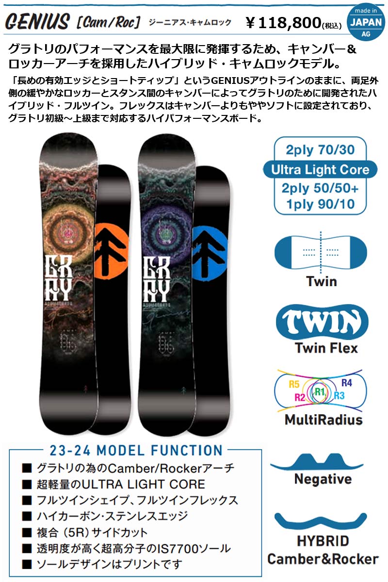 23-24 GRAY SNOWBOARDS/グレイ GENIUS CAMROC ジーニアス キャムロック メンズ レディース スノーボード ツインチップ ラントリ グラトリ 国産 板  2024