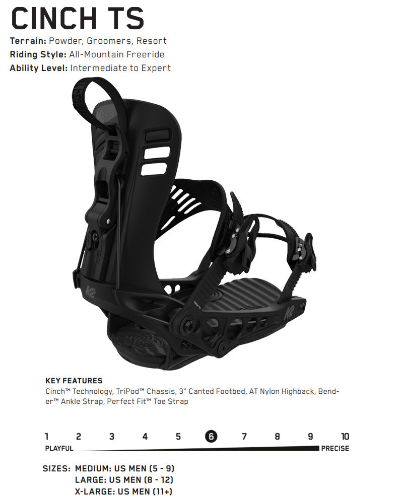 23-24 K2/ケーツー CINCH TS シンチ メンズ レディース ビンディング バインディング リアエントリー スノーボード 2024