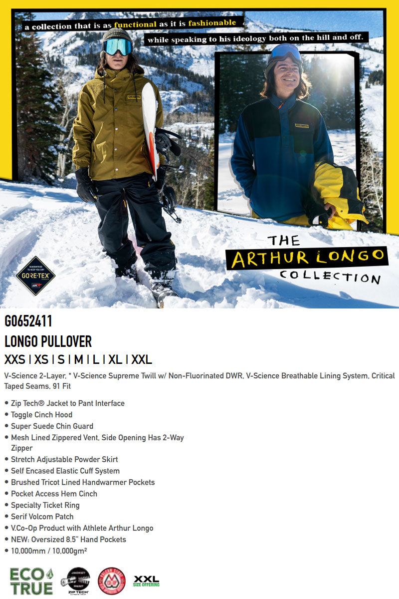 23-24 VOLCOM/ボルコム LONGO pullover メンズ レディース 防水ジャケット スノーボードウェア スノーウェアー 2024