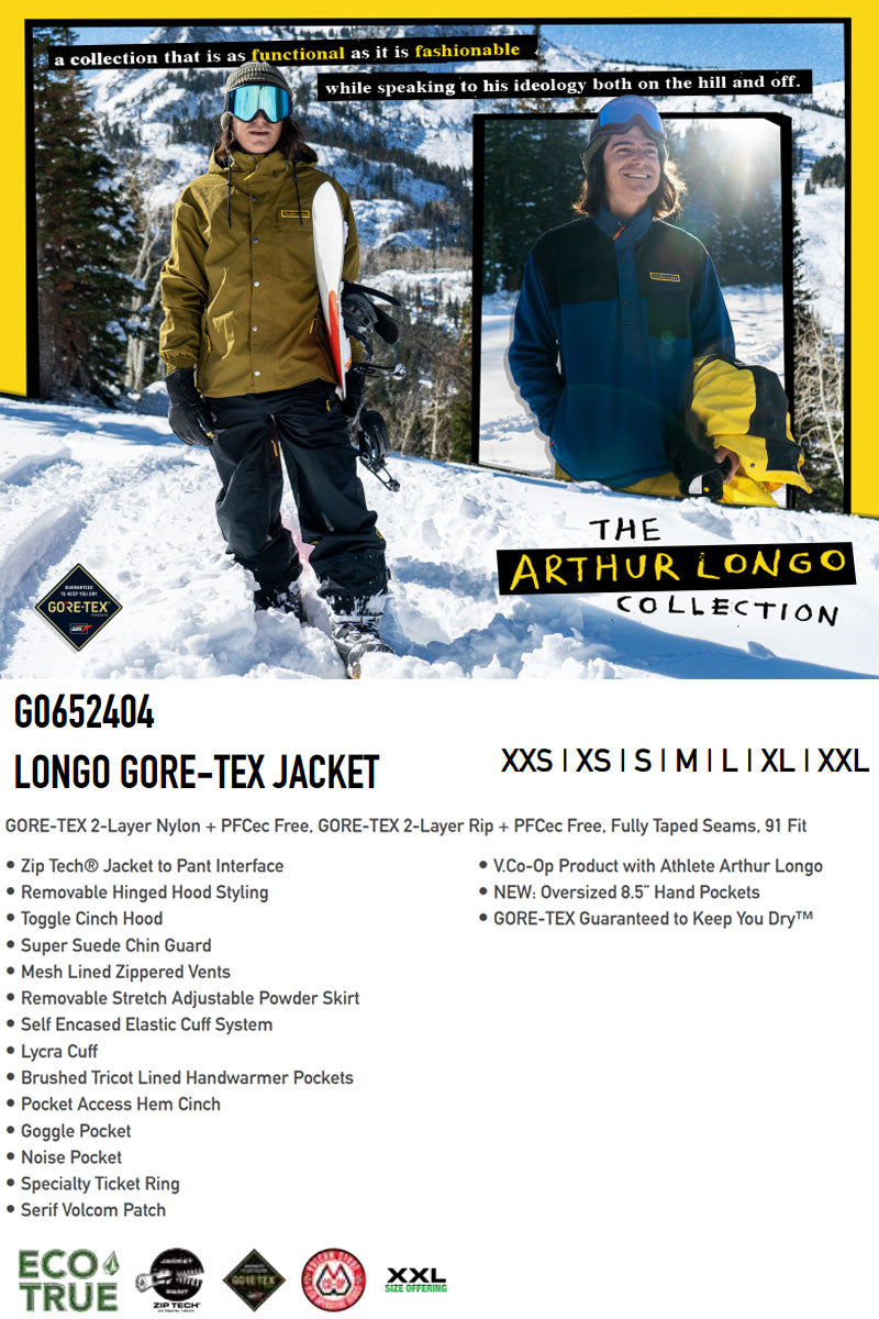 23-24 VOLCOM/ボルコム LONGO GORE-TEX jacket メンズ レディース アーサー・ロンゴ 防水ゴアテックスジャケット スノーボードウェア スノーウェアー 2024