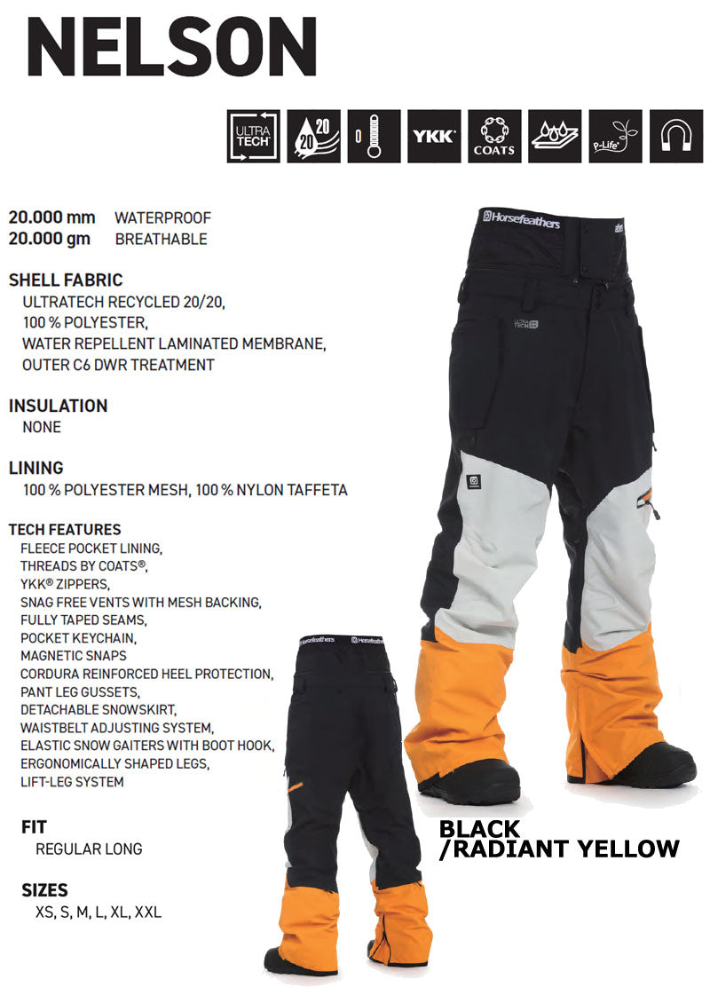 23-24 HORSEFEATHERS/フォースフェザーズ NELSON PANTS メンズ 防水パンツ スノーボードウェア スノーウェアー 2024