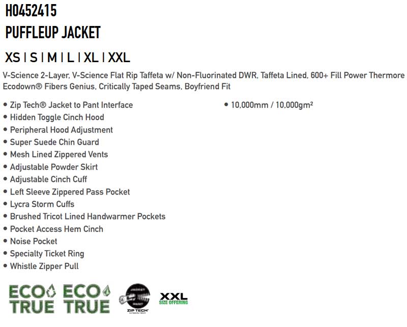 23-24 VOLCOM/ボルコム PUFFLEUP jacket レディース 防水ジャケット スノーボードウェア スノーウェアー 2024