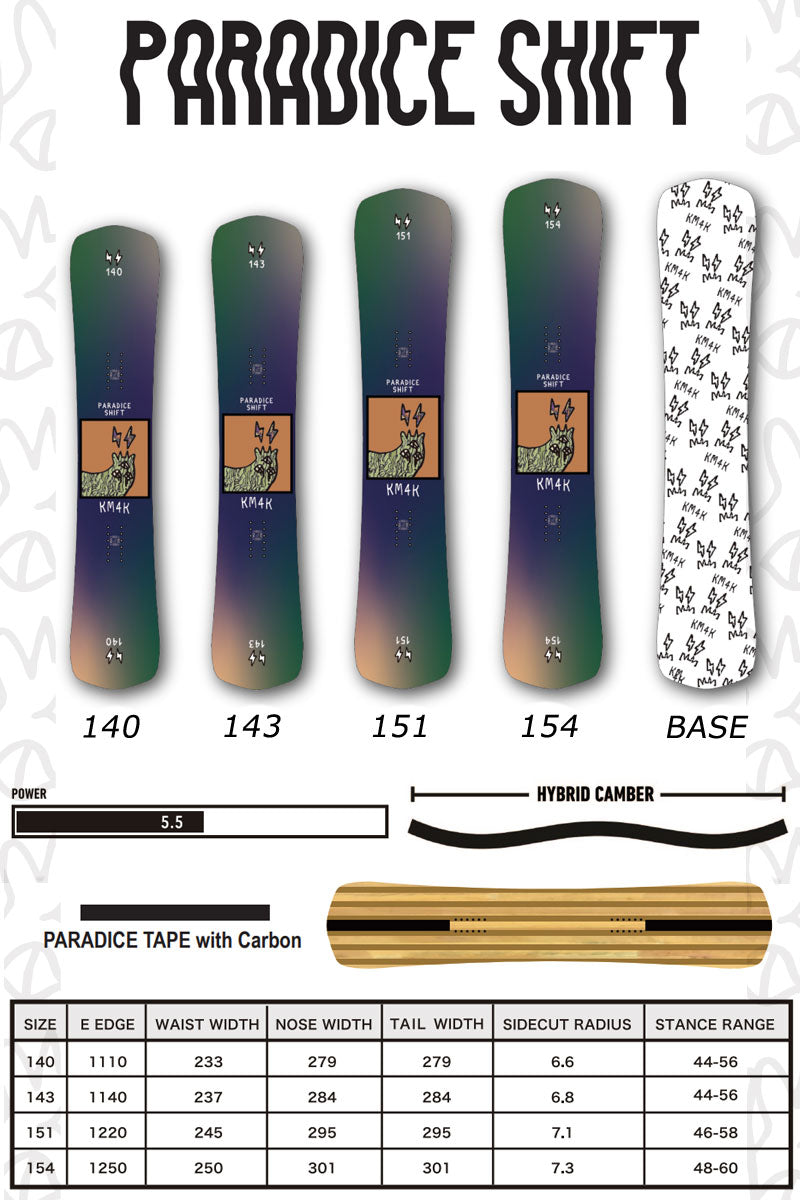 23-24 KM4K/カモシカ PARADAICE SHIFT パラダイスシフト メンズ レディース スノーボード カービング パーク 板 2024