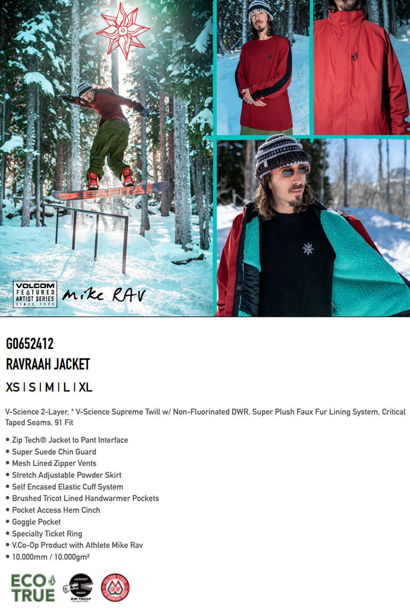 23-24 VOLCOM/ボルコム RAVRAAH jacket メンズ レディース 防水ジャケット スノーボードウェア スノーウェアー 2024