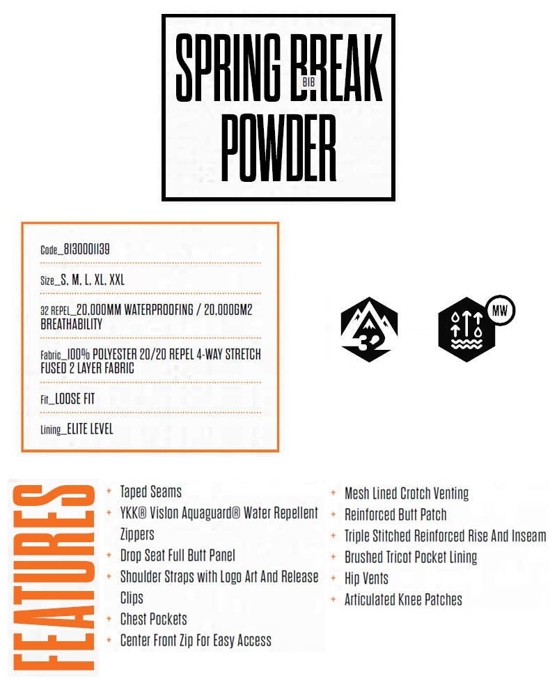 23-24 THIRTYTWO/サーティーツー SPRING BREAK POWDER BIB ビブパンツ メンズ レディース 防水ビブパンツ スノーボードウェア スノーウェアー 2024 型落ち