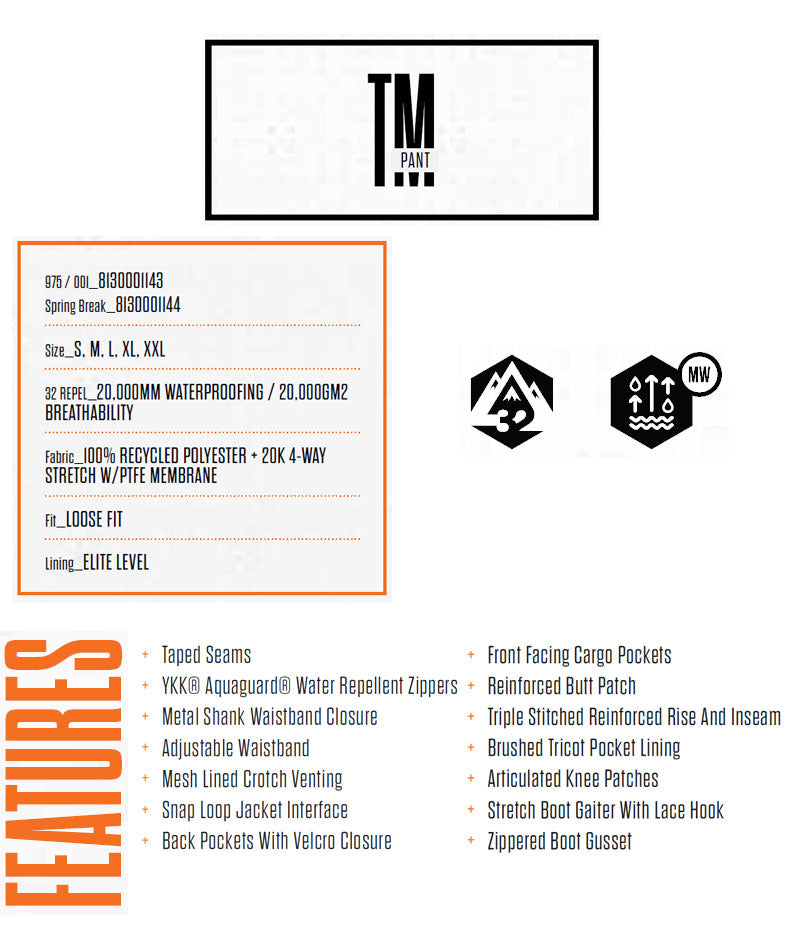23-24 THIRTYTWO/サーティーツー TM PANT メンズ レディース 防水パンツ スノーボードウェア スノーウェアー 2024 型落ち