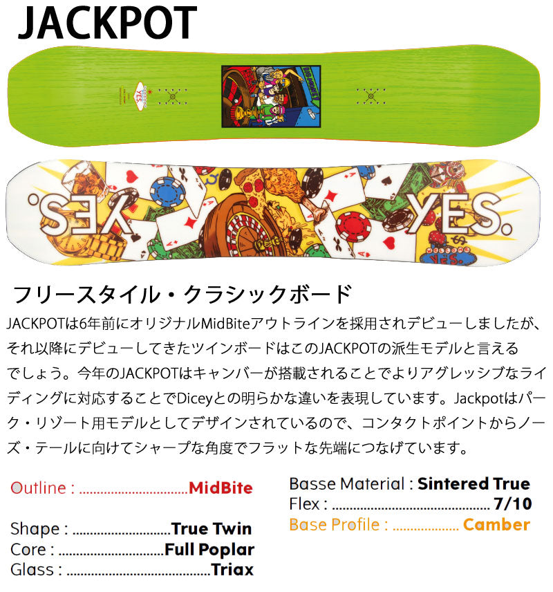 23-24 YES / イエス JACKPOT ジャックポット メンズ レディース スノーボード パーク 板 2024