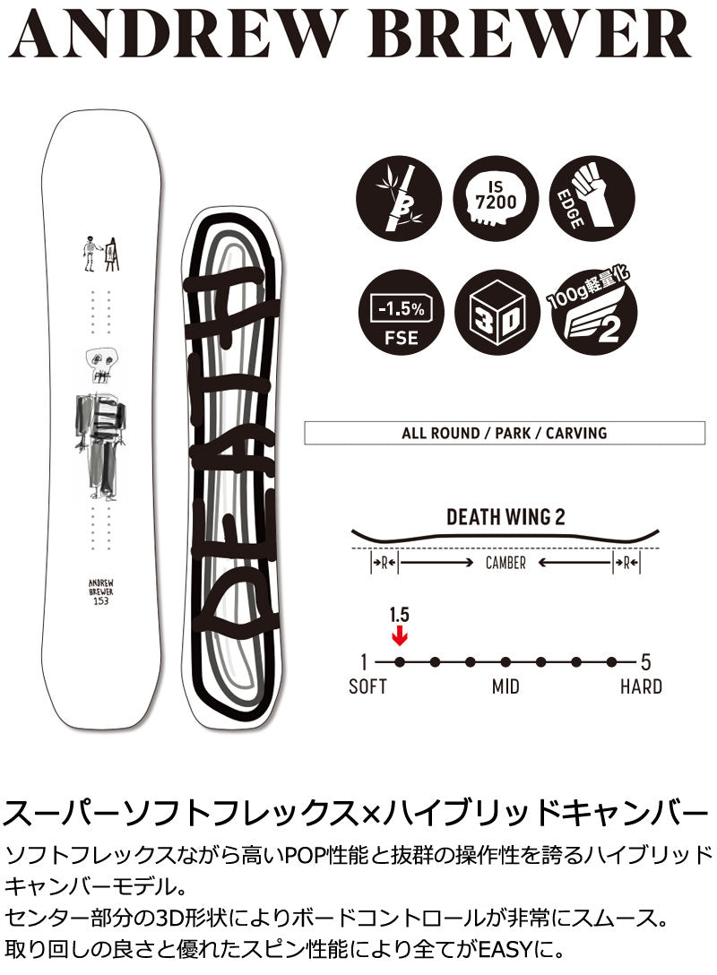 24-25 DEATH LABEL / デスレーベル ANDREW BREWER アンドリュー・ブリューワー メンズ スノーボード ジブ グラトリ 板 2025 型落ち