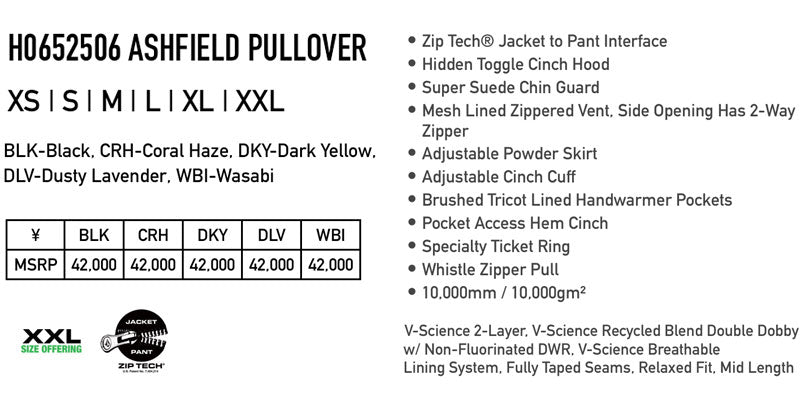 24-25 VOLCOM/ボルコム ASHFIELD pullover レディース 防水プルオーバー スノーボードウェア スノーウェアー 2025