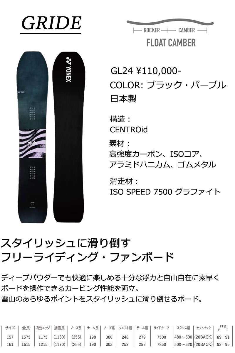 24-25 YONEX/ヨネックス GLIDE グライド メンズ スノーボード パウダー 板 2025 型落ち