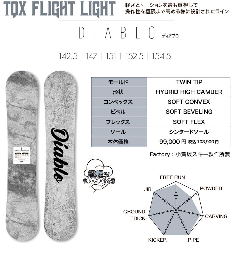24-25 TORQREX/トルクレックス DIABLO ディアブロ TQX FLIGHT LIGHT フライトライト メンズ レディース スノーボード グラトリ 板 2025 型落ち