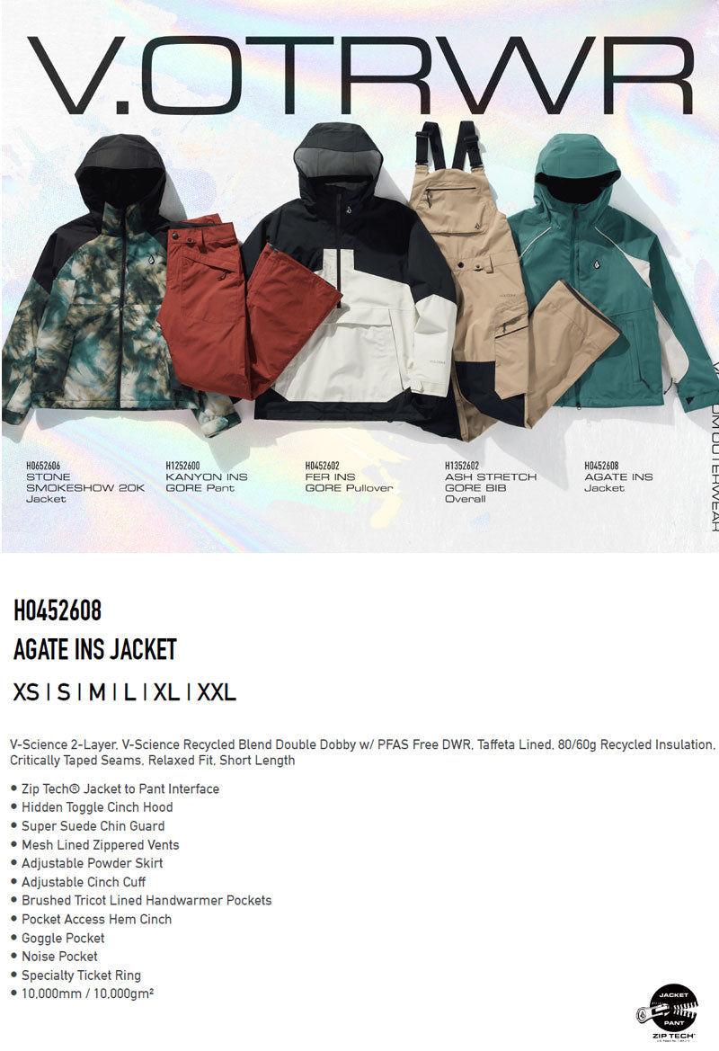 25-26 VOLCOM/ボルコム AGATE INS jacket レディース 防水ジャケット スノーボードウェア スノーウェアー 2026