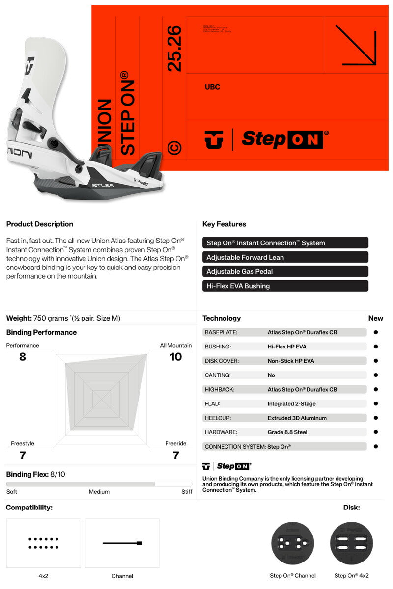 25-26 UNION/ユニオン ATLAS STEP-ON アトラスステップオン メンズ レディース ビンディング バインディング スノーボード 2026