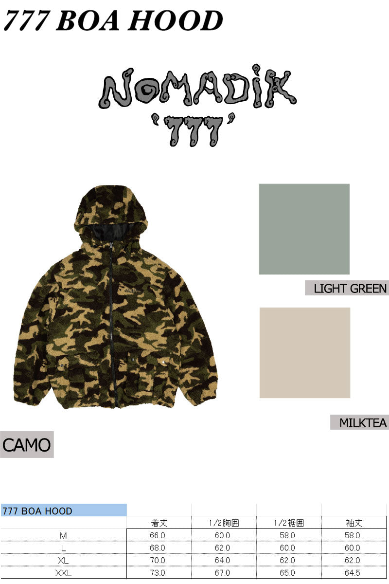 25-26 NOMADIK/ノマディック 777 BOA hood メンズ レディース ボアフーディ スノーボードアパレル スノーウェアー 2026