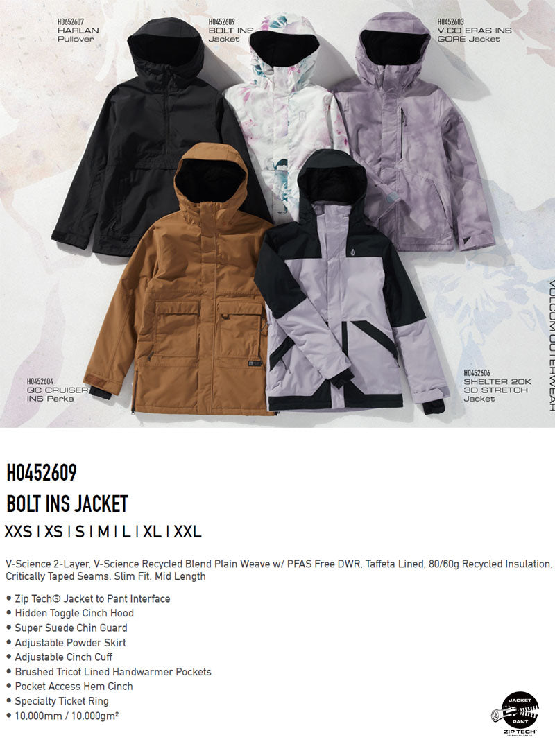 25-26 VOLCOM/ボルコム BOLT INS jacket レディース 防水ジャケット スノーボードウェア スノーウェアー 2026