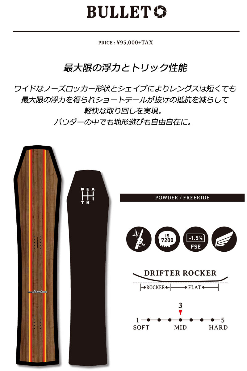25-26 DEATH LABEL/デスレーベル BULLET バレット メンズ レディース スノーボード パウダー 板 2026