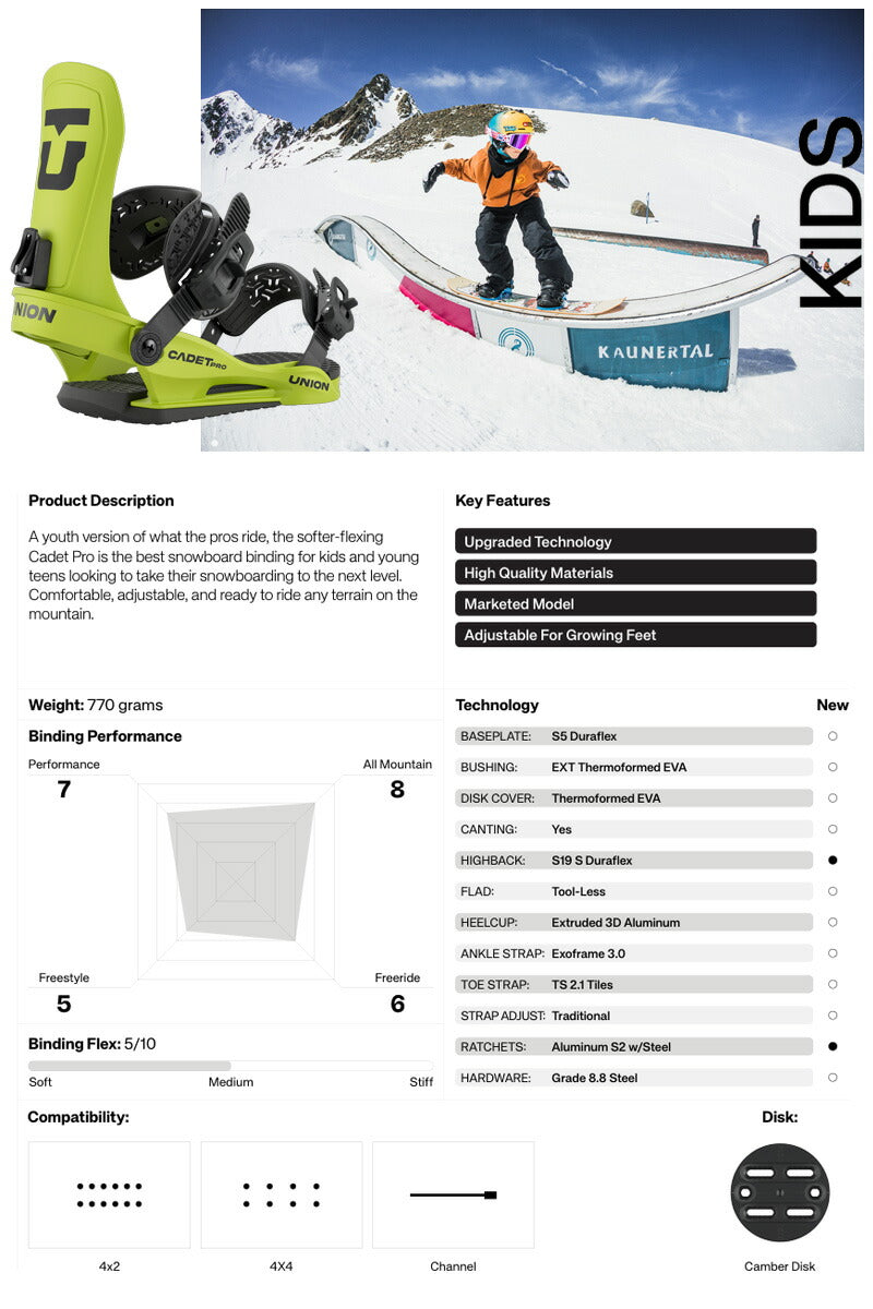 25-26 UNION/ユニオン CADET PRO キャデットプロ キッズユース 子供 ビンディング バインディング スノーボード 2026