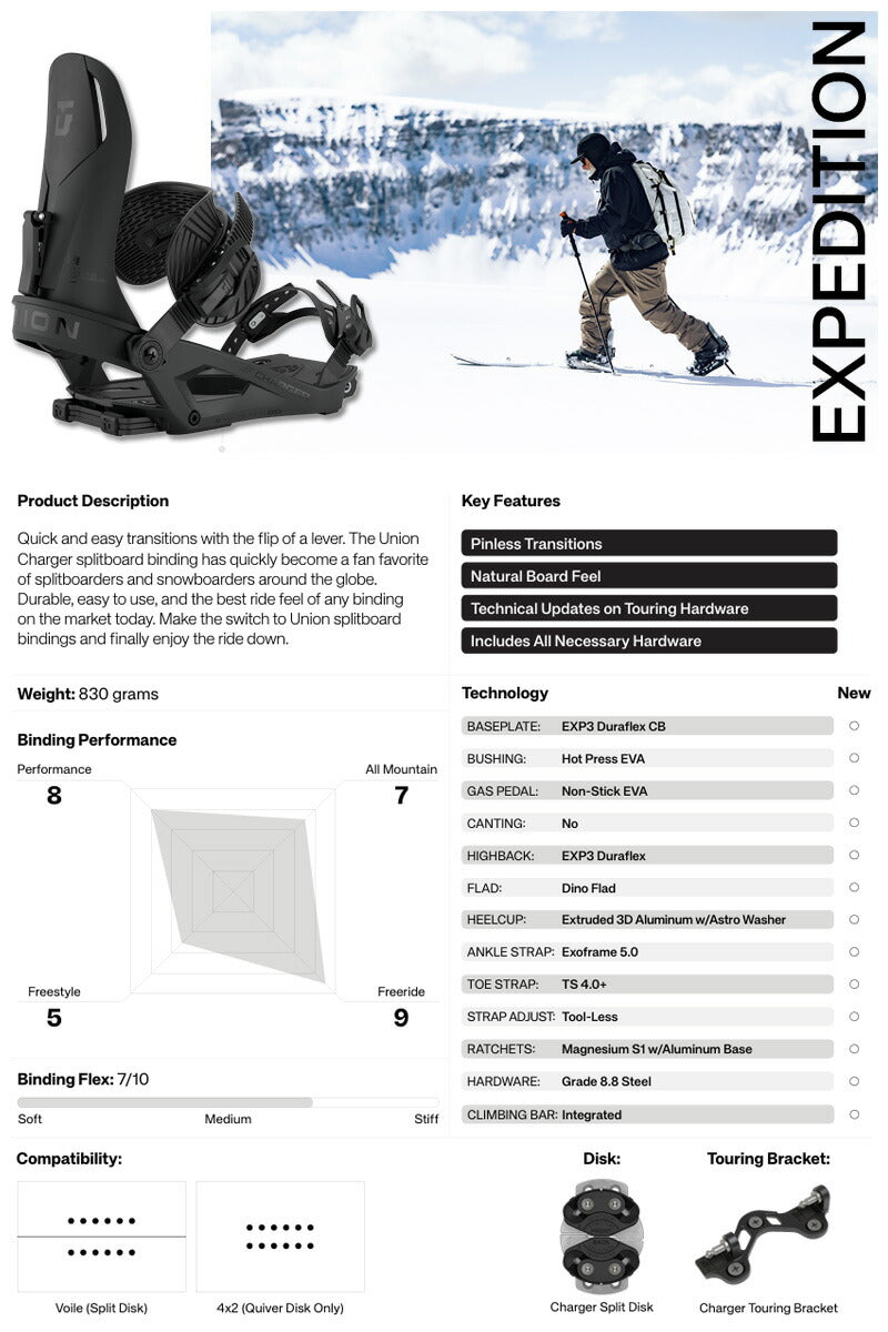 25-26 UNION/ユニオン CHARGER チャージャー メンズ レディース スプリッドビンディング バインディング スノーボード 2026