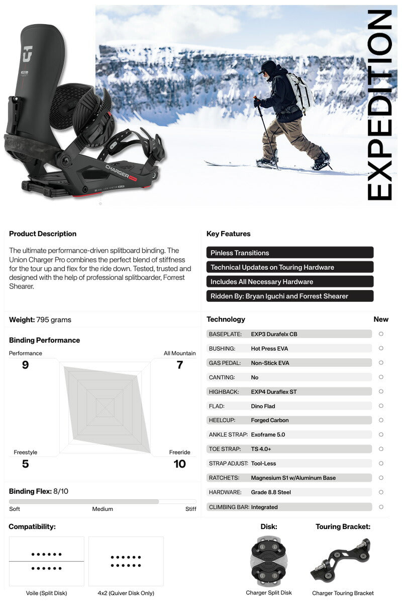 25-26 UNION/ユニオン CHARGER PRO チャージャープロ メンズ レディース スプリッドビンディング バインディング スノーボード 2026