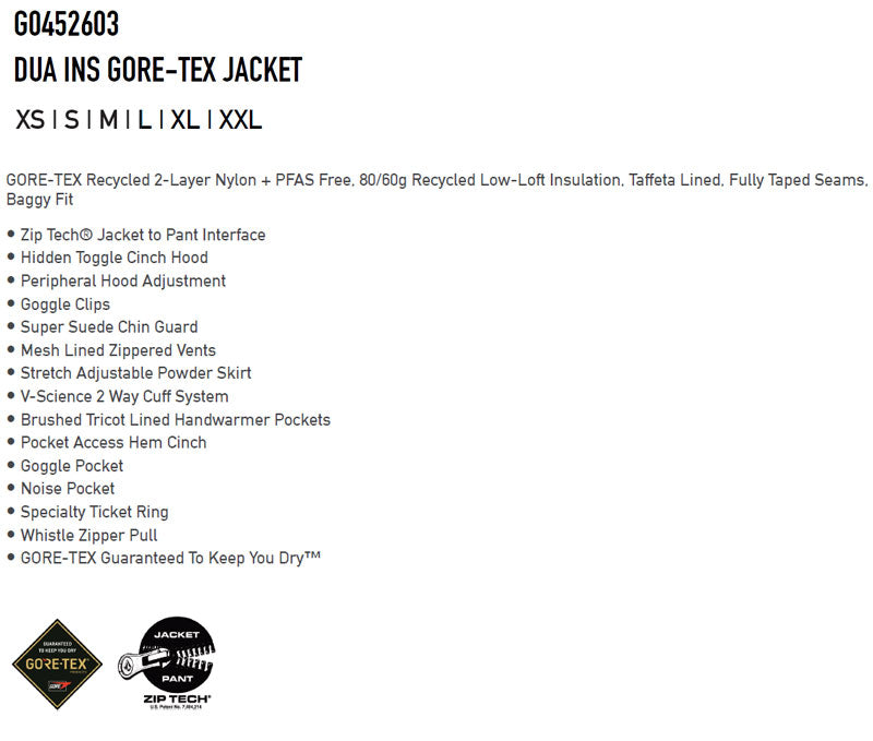 25-26 VOLCOM/ボルコム DUA INS GORE-TEX jacket メンズ レディース 防水ジャケット ゴアテックス スノーボードウェア スノーウェアー 2026