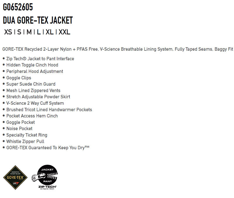 25-26 VOLCOM/ボルコム DUA GORE-TEX jacket メンズ レディース 防水ジャケット ゴアテックス スノーボードウェア スノーウェアー 2026