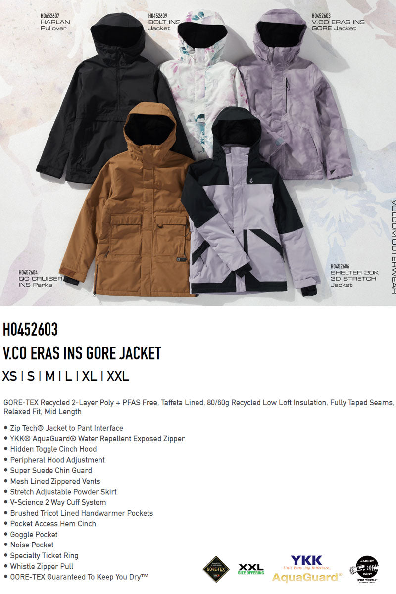 25-26 VOLCOM/ボルコム V.CO ERAS INS GORE jacket レディース 防水ジャケット ゴアテックス スノーボードウェア スノーウェアー 2026