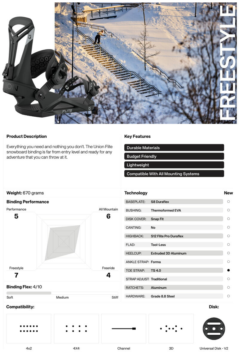 25-26 UNION/ユニオン FLITE フライト メンズ レディース ビンディング バインディング スノーボード 2026