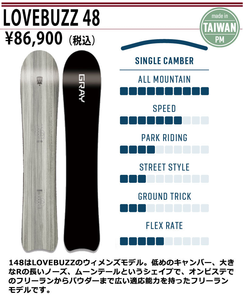 25-26 GRAY/グレイ LOVEBUZZ ラブバズ メンズ レディース スノーボード カービング パウダー 板 2026