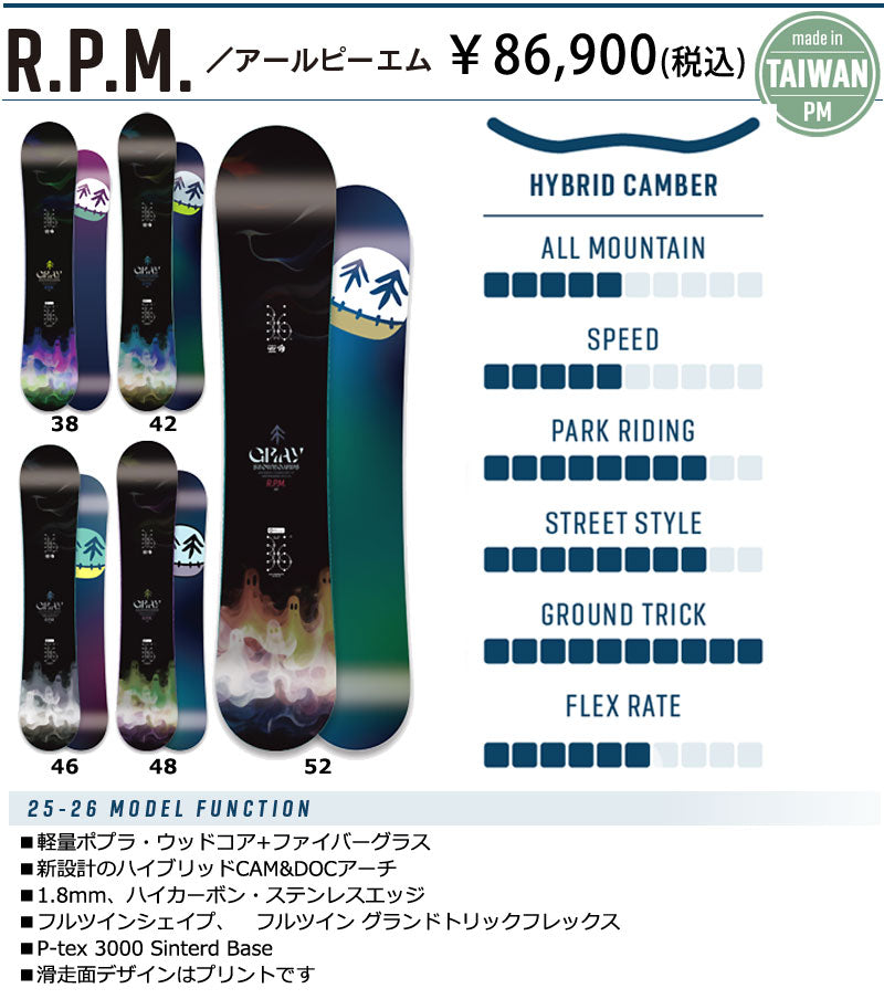 25-26 GRAY/グレイ R.P.M. アールピーエム メンズ レディース スノーボード グラトリ パーク ツイン 板 2026