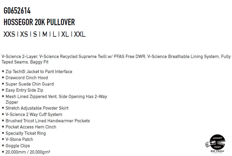 25-26 VOLCOM/ボルコム HOSSEGOR 20K pullover メンズ レディース 防水プルオーバージャケット スノーボードウェア スノーウェアー 2026