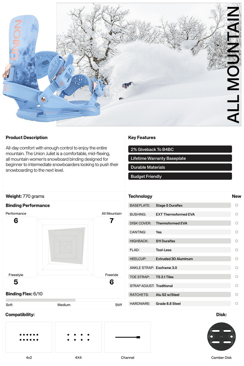 25-26 UNION/ユニオン JULIET ジュリエット レディース ビンディング バインディング スノーボード 2026