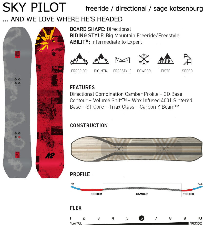 25-26 K2/ケーツー SKY PILOT スカイパイロット メンズ レディース パウダー カービング スノーボード 板 2026