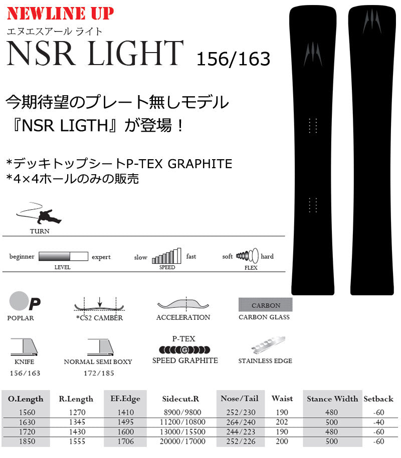 25-26 MOSS SNOWBOARDS/モススノーボード NSR LIGHT 156/163 エヌエスアールライト メンズ レディース スノーボード アルペン 板 2026