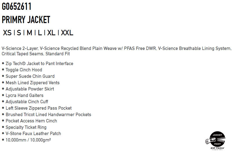 25-26 VOLCOM/ボルコム PRIMRY jacket メンズ レディース 防水ジャケット スノーボードウェア スノーウェアー 2026