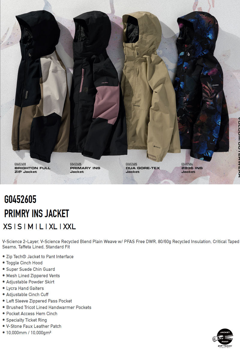 25-26 VOLCOM/ボルコム PRIMRY INS jacket メンズ レディース 防水ジャケット スノーボードウェア スノーウェアー 2026