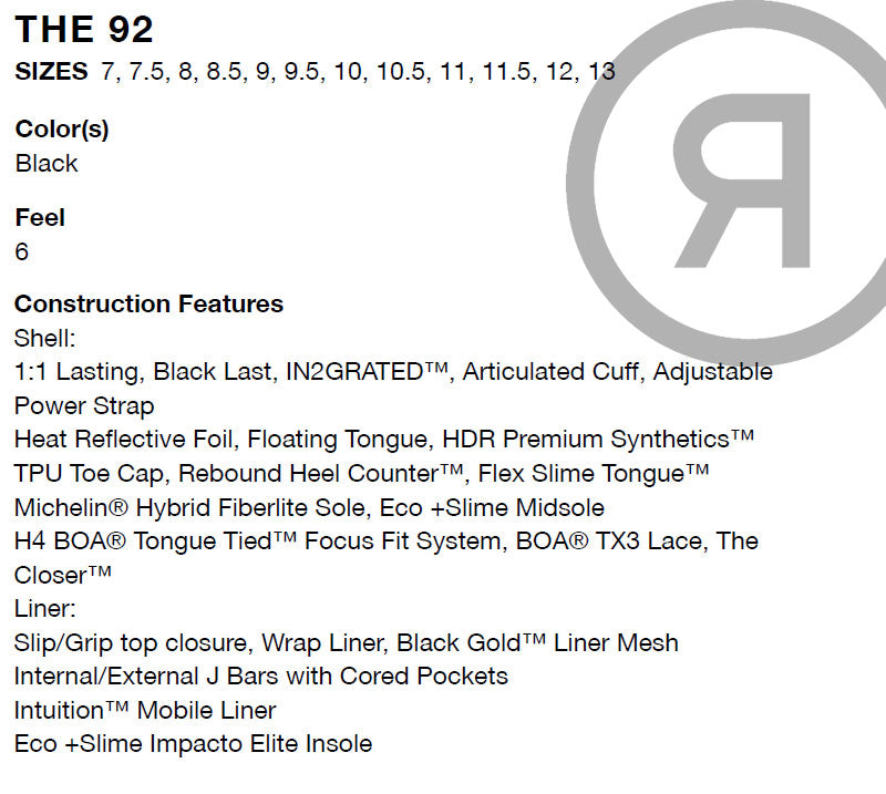 25-26 RIDE/ライド THE 92 ナインティーツー メンズ レディース ブーツ ダブルボア 熱成型対応 スノーボード 2026
