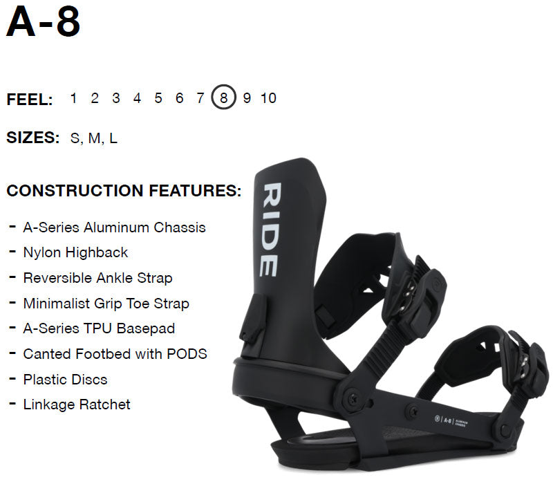 25-26 RIDE/ライド A-8 エーエイト メンズ レディース ビンディング バインディング スノーボード 2026