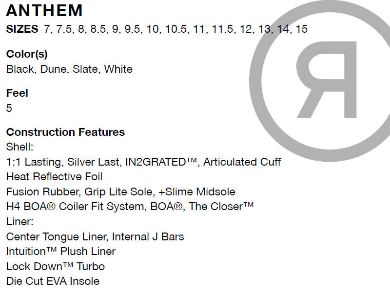 25-26 RIDE/ライド ANTHEM アンセム メンズ レディース ブーツ ボア 熱成型対応 スノーボード 2026