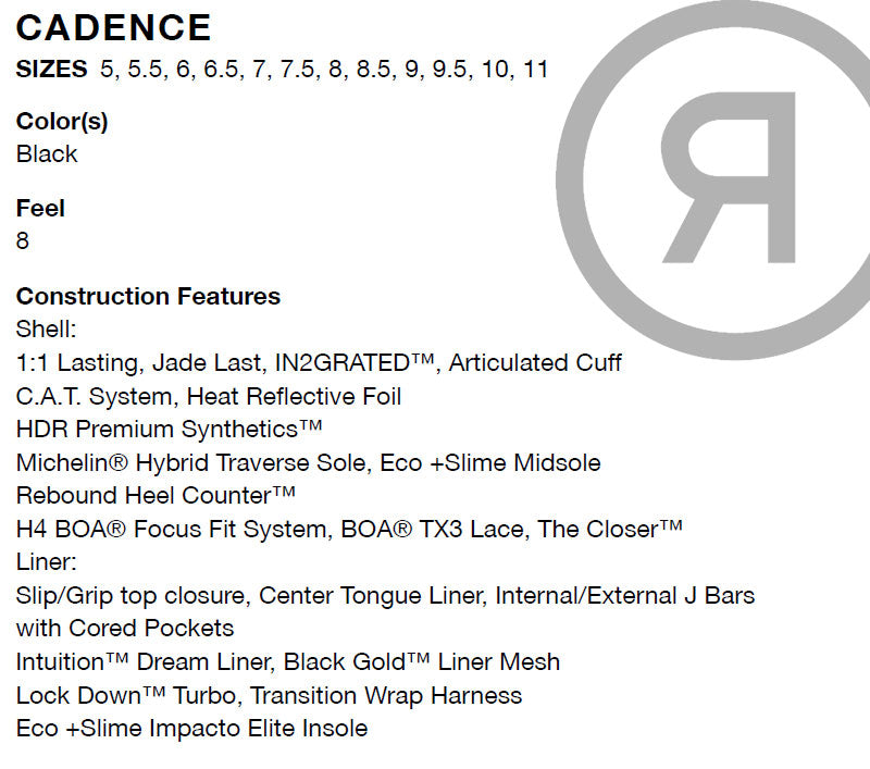 25-26 RIDE/ライド CADENCE ケイデンス レディース ブーツ ダブルボア 熱成型対応 スノーボード 2026