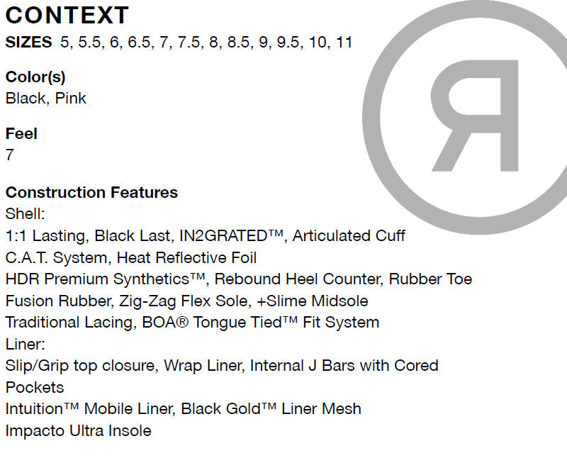 25-26 RIDE/ライド CONTEXT コンテクスト レディース ブーツ シューレース 熱成型対応 スノーボード 2026