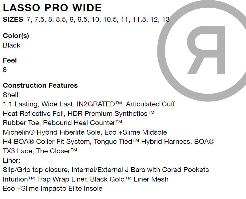 25-26 RIDE/ライド LASSO PRO WIDE ラッソプロ ワイドフィット メンズ レディース ブーツ ダブルボア 熱成型対応 スノーボード 2026