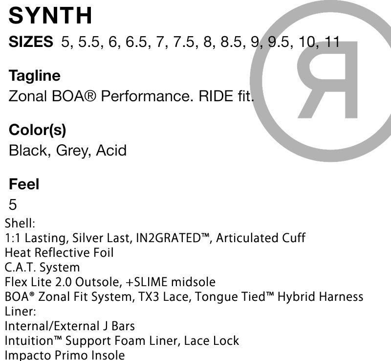 25-26 RIDE/ライド SYNTH シンス レディース ブーツ ダブルボア 熱成型対応 スノーボード 2026