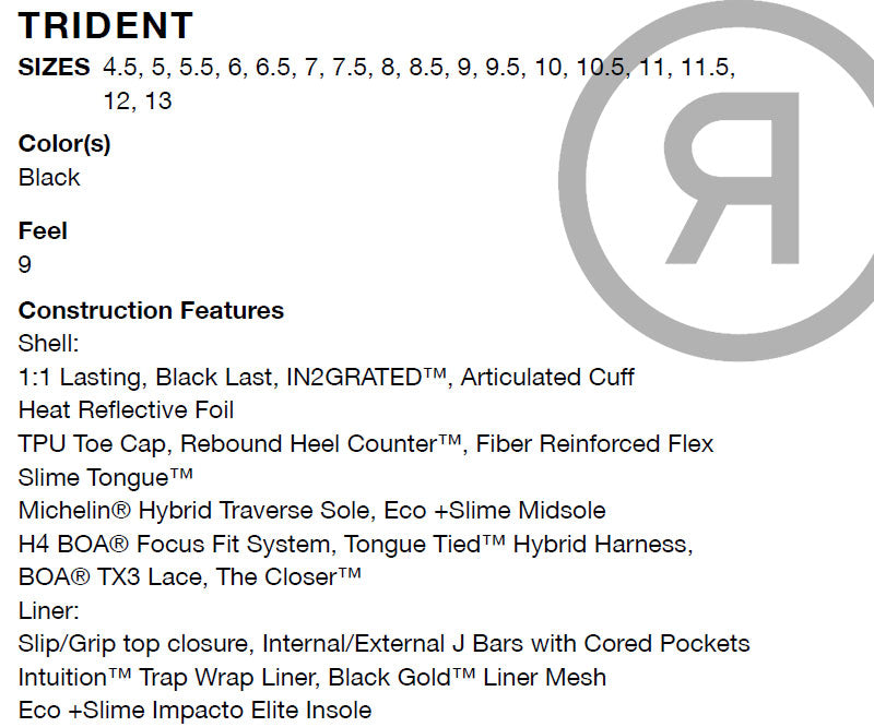 25-26 RIDE/ライド TRIDENT トライデント メンズ レディース ブーツ トリプルボア 熱成型対応 スノーボード 2026