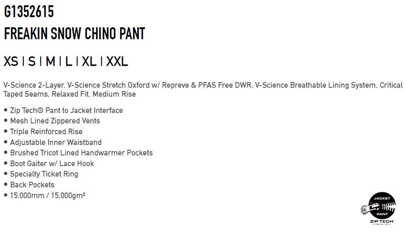 25-26 VOLCOM/ボルコム FREAKIN SNOW CHINO pant メンズ レディース 防水パンツ スノーボードウェア スノーウェアー 2026