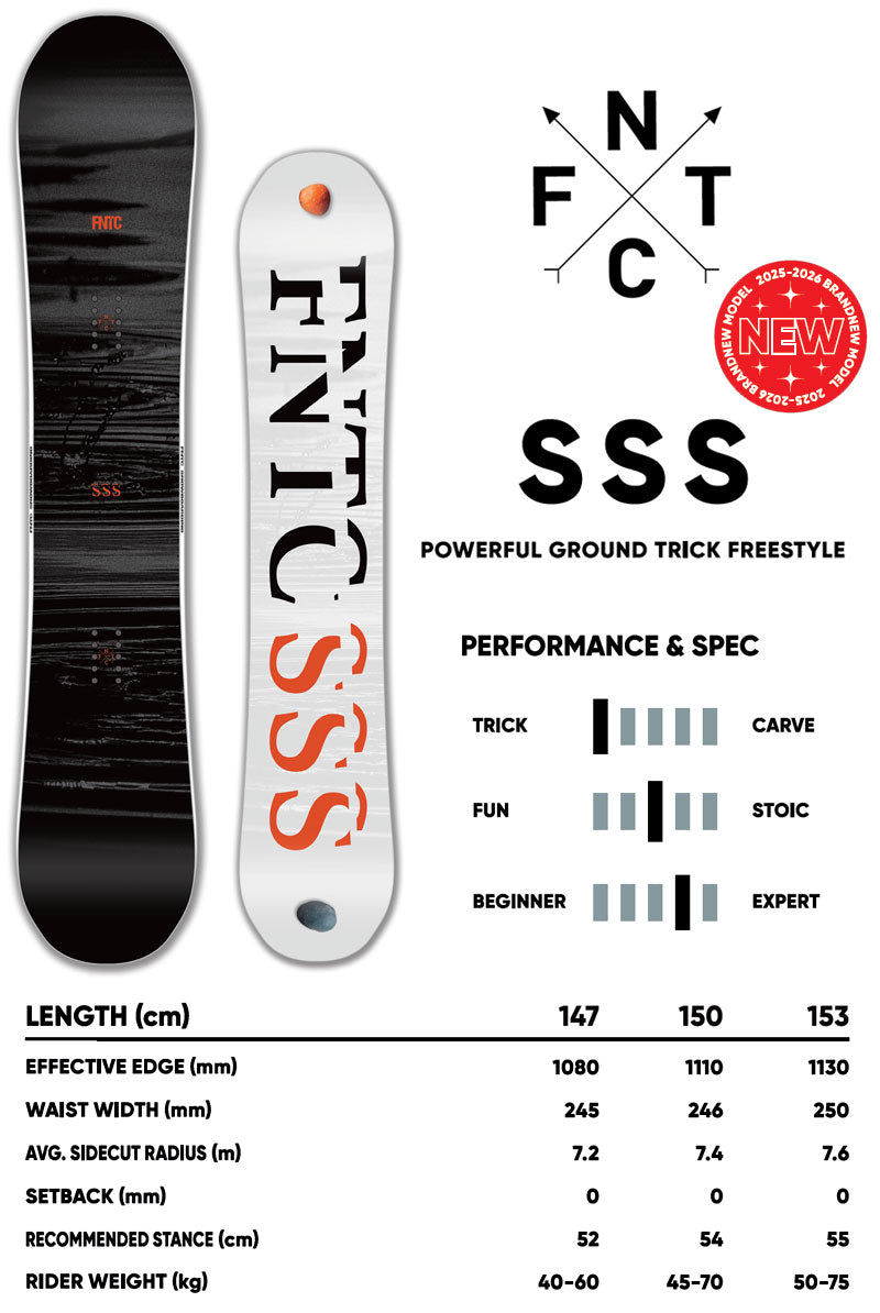 25-26 FNTC/エフエヌティーシー SSS トリプルエス メンズ スノーボード スノボー先生 グラトリ 板 2026