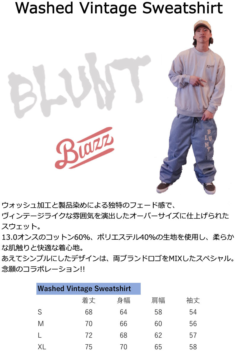 25-26 BLUNT/ブラント WASHED VINTAGE sweatshirt×BLAZZ 戸田真人 メンズ レディース スエットシャツ スノーボードアパレル スノーウェアー 2025