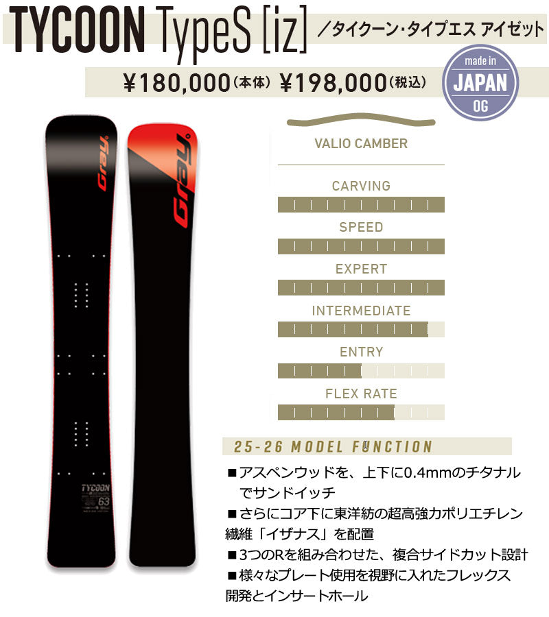 25-26 GRAY/グレイ TYCOON Type-S iZ タイクーン タイプエス アイゼット アルペン メンズ 末高敏樹モデル スノーボード 板 2026